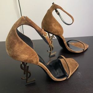 YSL Opyum sandals in brown suede with bronze heel